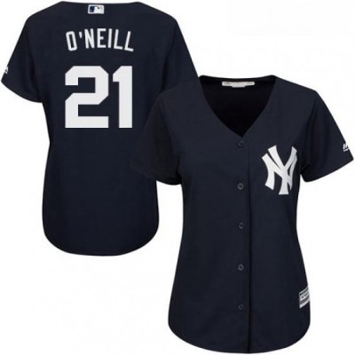 Womens Majestic New York Yankees 21 Paul ONeill Replica Navy Blue Alternate MLB Jersey