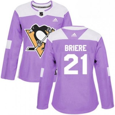 Womens Adidas Pittsburgh Penguins 21 Michel Briere Authentic Purple Fights Cancer Practice NHL Jersey