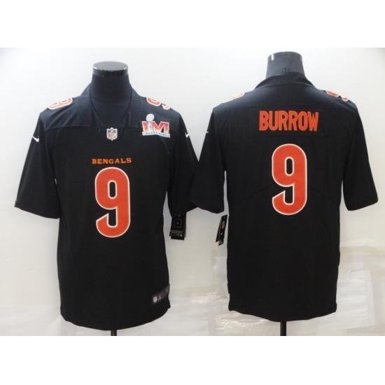 Nike Cincinati Bengals 9 Joe Burrow Black 2022 Super Bowl LVI Vapor Limited Jersey