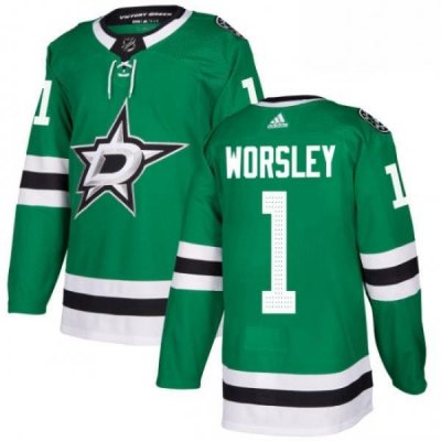 Mens Adidas Dallas Stars 1 Gump Worsley Authentic Green Home NHL Jersey