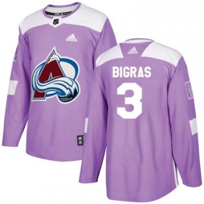 Youth Adidas Colorado Avalanche 3 Chris Bigras Authentic Purple Fights Cancer Practice NHL Jersey