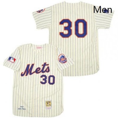 Mens Mitchell and Ness NeW York Mets 30 Nolan Ryan Authentic WhiteBlue Strip ThroWback MLB Jersey