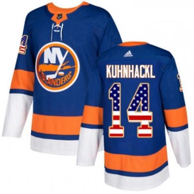 Youth Adidas New York Islanders 14 Tom Kuhnhackl Authentic Royal Blue USA Flag Fashion NHL Jersey