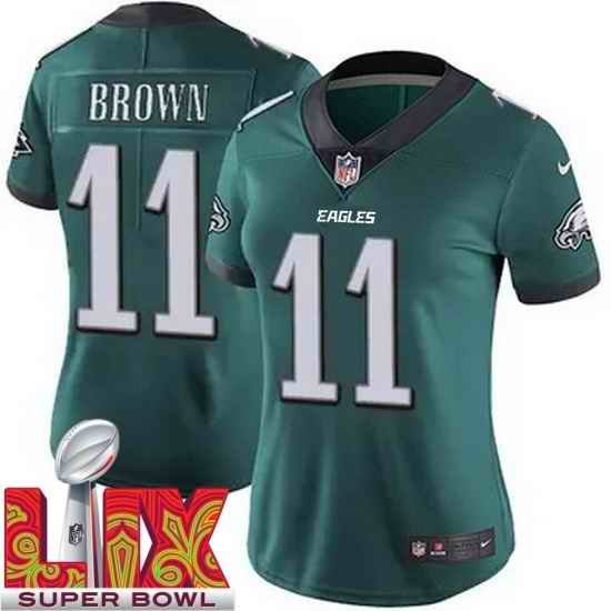 Women Philadelphia Eagles A.J. Brown #11 Green 2024 2025 Super Bowl LIX F U S E Stitched NFL Jersey