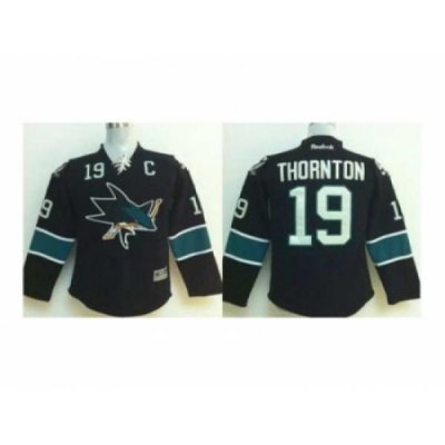 Youth NHL Jerseys San Jose Sharks #19 Thornton black[2014 new stadium][patch C]