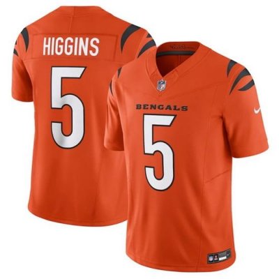 Men Cincinnati Bengals 5 Tee Higgins Orange 2023 F U S E  Vapor Untouchable Limited Stitched Jersey