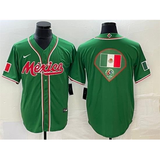 Men Mexico Baseball Green 2023 World Baseball Classic Team Big Logo Stitched Jersey 4