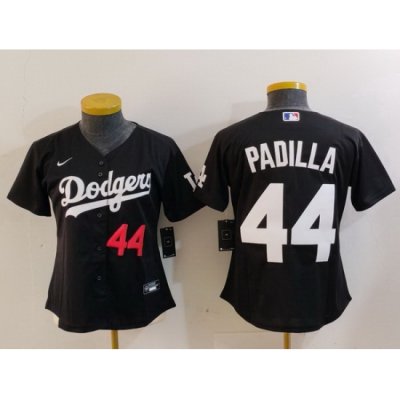 Women Los Angeles Dodgers 44 Vicente Padilla Black Stitched Jersey 6