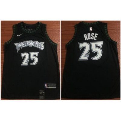 Timberwolves 25 Derrick Rose Black Nike Swingman Jersey