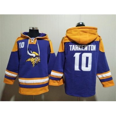 Men Minnesota Vikings 10 Fran Tarkenton Purple Yellow Ageless Must Have Lace Up Pullover Hoodie