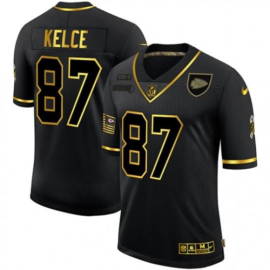 Nike Kansas City Chiefs 87 Travis Kelce Black Gold 2020 Salute To Service Limited Jersey