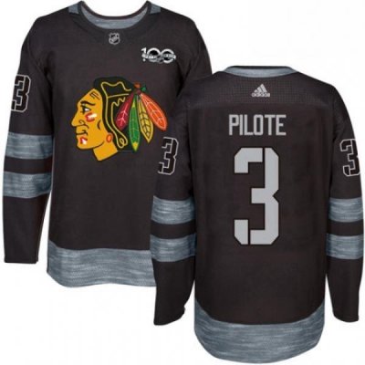 Mens Adidas Chicago Blackhawks 3 Pierre Pilote Authentic Black 1917 2017 100th Anniversary NHL Jersey