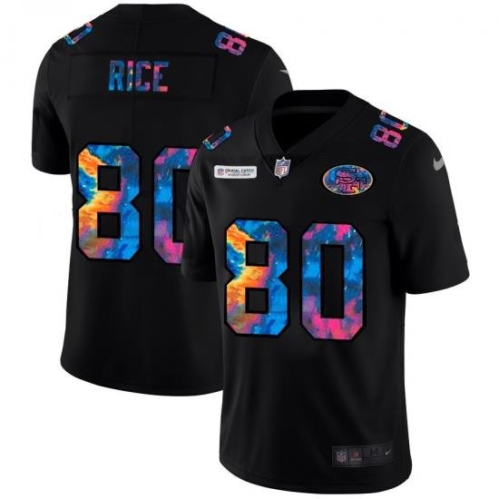 San Francisco 49ers 80 Jerry Rice Men Nike Multi Color Black 2020 NFL Crucial Catch Vapor Untouchable Limited Jersey