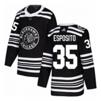 Youth Adidas Chicago Blackhawks 35 Tony Esposito Authentic Black 2019 Winter Classic NHL Jersey