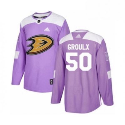 Mens Adidas Anaheim Ducks 50 Benoit Olivier Groulx Authentic Purple Fights Cancer Practice NHL Jersey