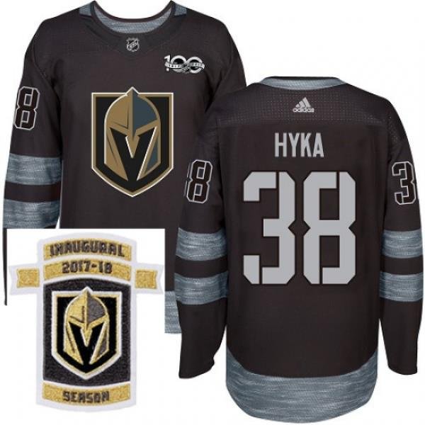 Adidas Golden Knights #38 Tomas Hyka Black 1917 2017 100th Anniversary Stitched NHL Inaugural Season Patch Jersey