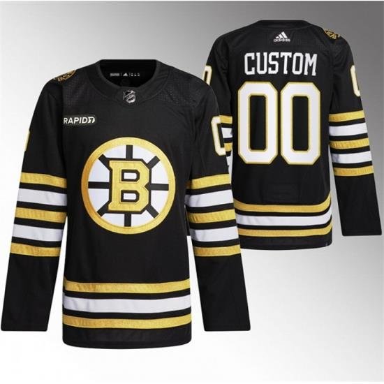 Men Women youth Boston Bruins Custom Black With Rapid7 Patch 100th Anniversary Stitched Jersey