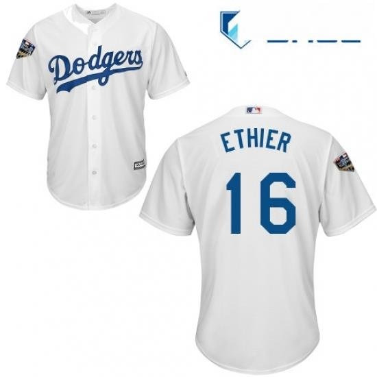 Youth Majestic Los Angeles Dodgers 16 Andre Ethier Authentic White Home Cool Base 2018 World Series MLB Jersey