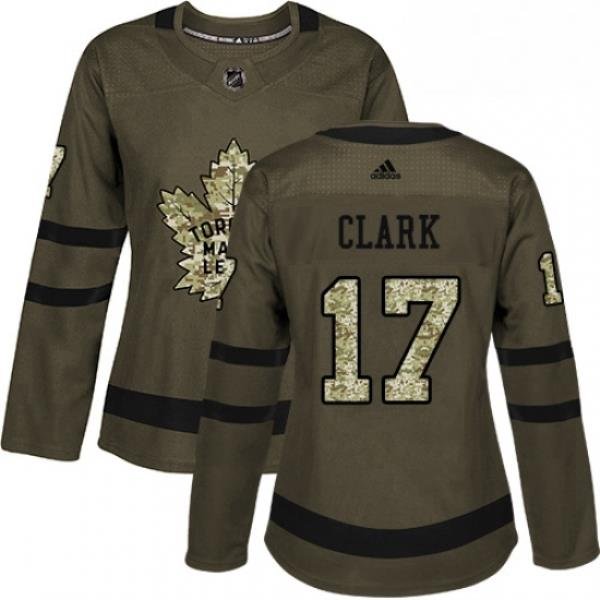 Womens Adidas Toronto Maple Leafs 17 Wendel Clark Authentic Green Salute to Service NHL Jersey