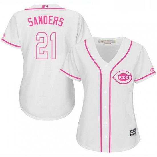 Womens Majestic Cincinnati Reds 21 Reggie Sanders Authentic White Fashion Cool Base MLB Jersey