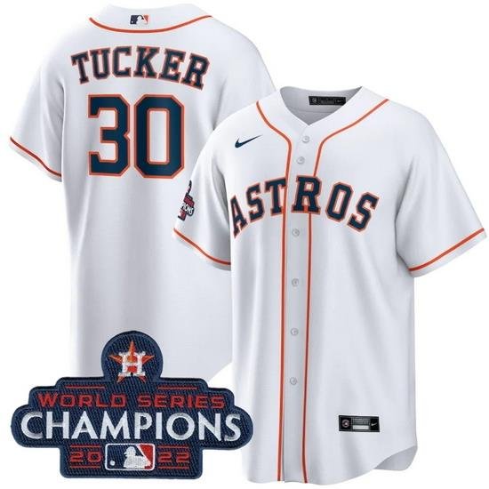 Men Houston Astros 30 Kyle Tucker White 2022 World Series Champions Home Stitched Baseball Jersey