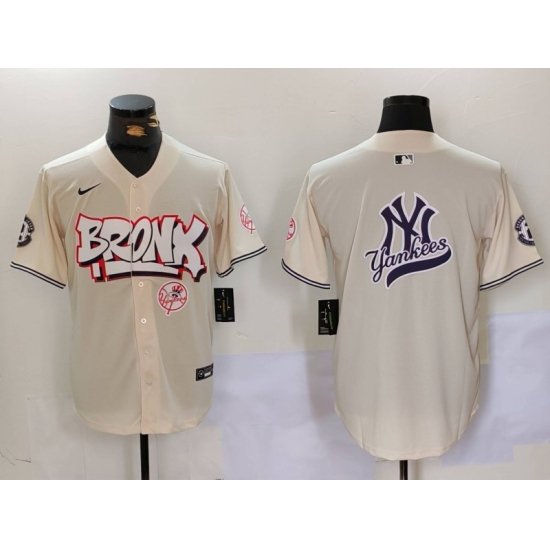 Men New York Yankees Blank Cream The Bronx Graffiti V2 Vapor Limited Stitched Baseball Jersey 12