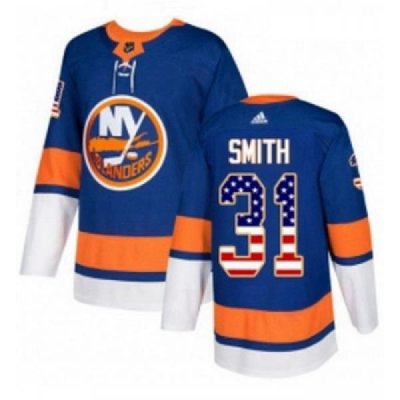 Youth Adidas New York Islanders 31 Billy Smith Authentic Royal Blue USA Flag Fashion NHL Jersey