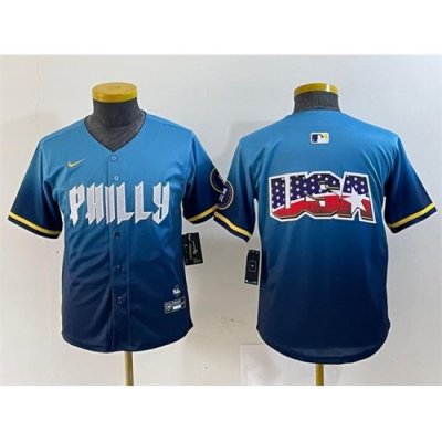 Youth Philadelphia Phillies Team Big Logo Blue 2024 City Connect Limited Stitched Baseball Jersey