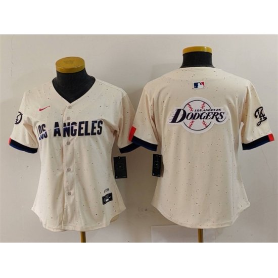 Women Los Angeles Dodgers Team Big Logo Cream 2024 City Connect Limited Stitched Jersey 4