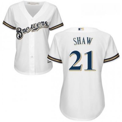 Womens Majestic Milwaukee Brewers 21 Travis Shaw Authentic White Home Cool Base MLB Jersey