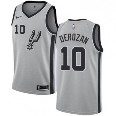 Mens Nike San Antonio Spurs 10 DeMar DeRozan Swingman Silver NBA Jersey Statement Edition