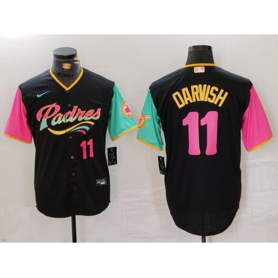 Men San Diego Padres 11 Yu Darvish Black City Connect Cool Base Stitched Baseball Jersey 1