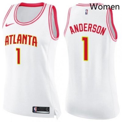 Womens Nike Atlanta Hawks 1 Justin Anderson Swingman White Pink Fashion NBA Jersey