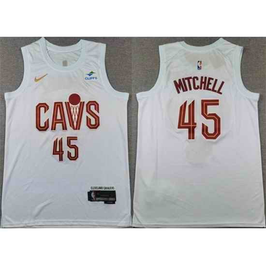 Men Cleveland Cavaliers 45 Donovan Mitchell White Association Edition Stitched Jersey