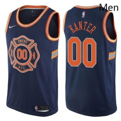 Mens Nike New York Knicks 00 Enes Kanter Swingman Navy Blue NBA Jersey City Edition