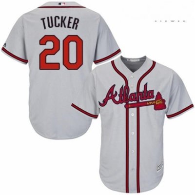 Mens Majestic Atlanta Braves 20 Preston Tucker Replica Grey Road Cool Base MLB Jersey