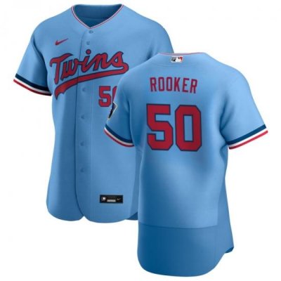 Men Minnesota TWins 50 Brent Rooker Men Nike Light Blue Alternate 2020 Flex Base Team MLB Jersey