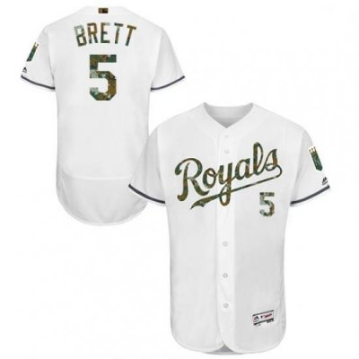 Mens Majestic Kansas City Royals 5 George Brett Authentic White 2016 Memorial Day Fashion Flex Base Jersey