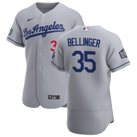 Men Los Angeles Dodgers 35 Cody Bellinger Men Nike Gray Road 2020 World Series Bound Flex Base Team MLB Jersey