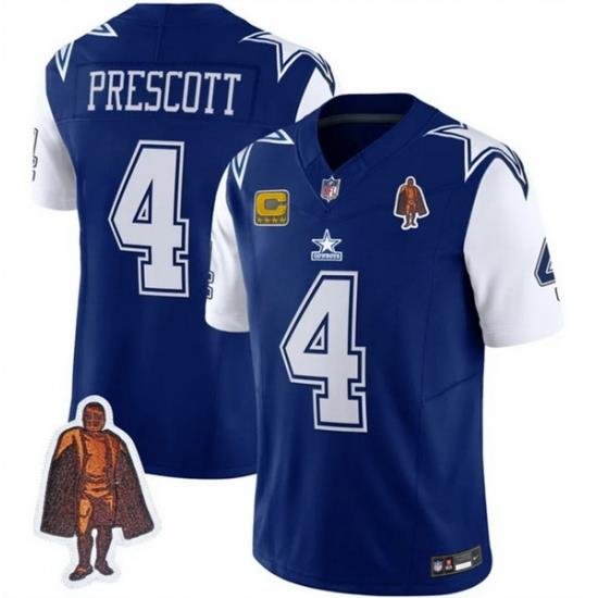 Men Dallas Cowboys 4 Dak Prescott Navy 2023 F U S E  With Walter Payton Patch And 4 Star C Patch Vapor Limited Stitched Football Jersey