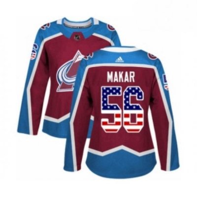 Womens Adidas Colorado Avalanche 56 Cale Makar Authentic Burgundy Red USA Flag Fashion NHL Jersey