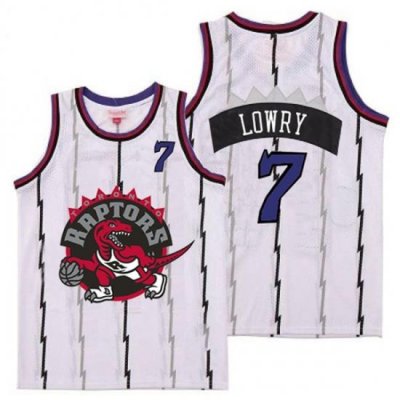 Raptors 7 Kyle Lowry White Big Gray Red Logo Retro Jersey1