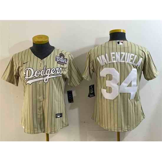 Women Los Angeles Dodgers 34 Toro Valenzuela Cream 2024 World Series Cool Base Stitched Baseball Jersey