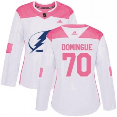 Womens Adidas Tampa Bay Lightning 70 Louis Domingue Authentic White Pink Fashion NHL Jersey