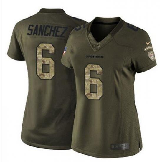 Nike Broncos #6 Mark Sanchez Green Womens Stitched NFL Limited Salute to Service Jersey