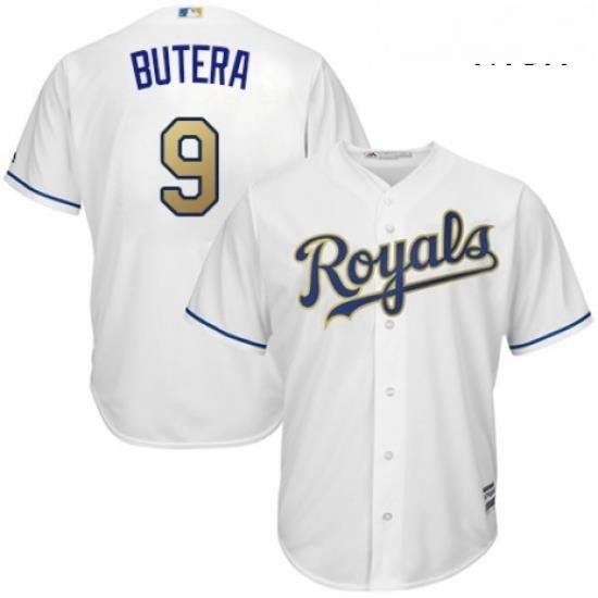 Mens Majestic Kansas City Royals 9 Drew Butera Replica White Home Cool Base MLB Jersey