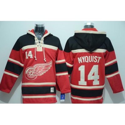 Men Detroit Red Wings 14 Gustav Nyquist Red Sawyer Hooded Sweatshirt Stitched NHL Jersey