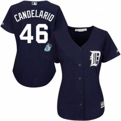 Womens Majestic Detroit Tigers 46 Jeimer Candelario Authentic Navy Blue Alternate Cool Base MLB Jersey