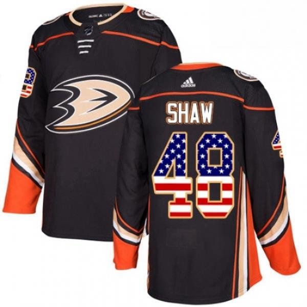 Mens Adidas Anaheim Ducks 48 Logan Shaw Authentic Black USA Flag Fashion NHL Jersey