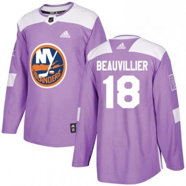 Mens Adidas New York Islanders 18 Anthony Beauvillier Authentic Purple Fights Cancer Practice NHL Jersey